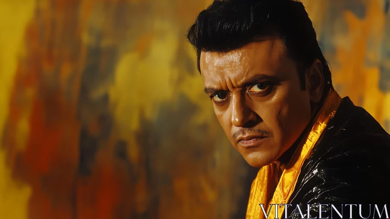 Intense male portrait under warm directional cinematic lighting.