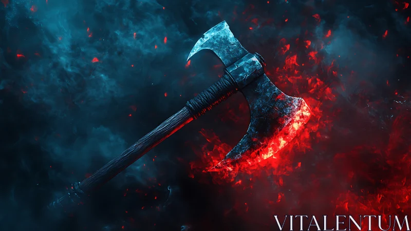 Battle-worn double-headed axe glows amid volatile inferno haze