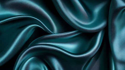 Teal satin fabric folds create fluid metallic surface