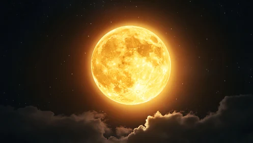 Honeygold supermoon crowned by clouds in a velvet sky.