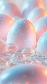 Pastel dew eggs glimmering in soft candy twilight glow.