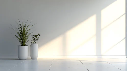 Soft morning light with calming minimalist potted plants.