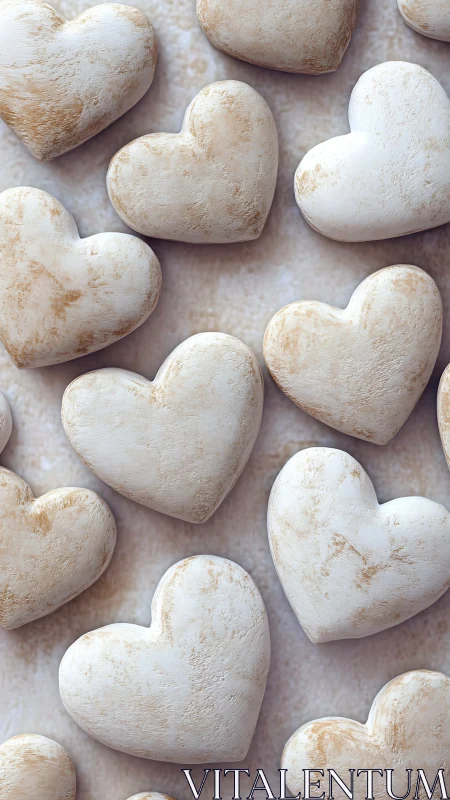White Stone Heart Shapes Arranged on Neutral Surface.