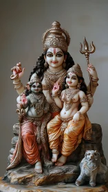 Divine Hindu family sculpture with rich ornate detailing.