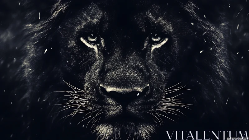 Monochrome lion portrait with high-contrast optical detailing.