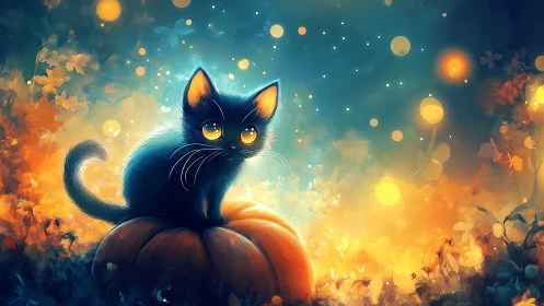 Midnight Shadow Perched on Autumn Fire. Mystical.