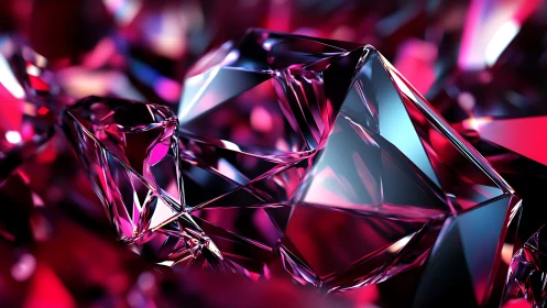 Crystalline ruby shards reflect neon light with sharp clarity.