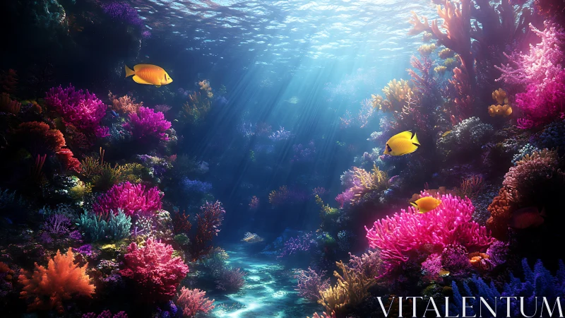 Sunlit coral kingdom where neon reefs cradle drifting fish.