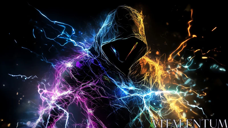 Hooded energy specter wrapped in neon lightning arcs.