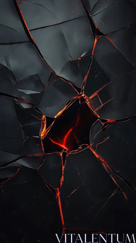 Cracked dark surface exposes glowing red molten core