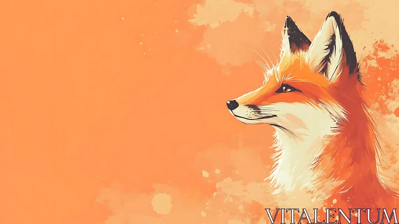Orange digital fox portrait on minimalist painted background.