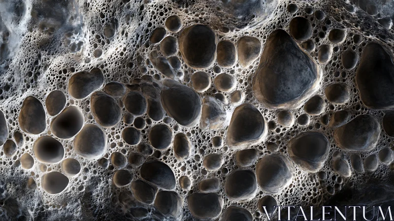 Porous stone surface with hollow cavities and glowing edges