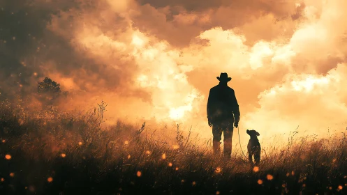 Sunset wanderers in glowing fields of quiet companionship.