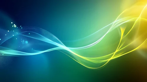 Glowing blue and yellow light waves drift across a calm sky