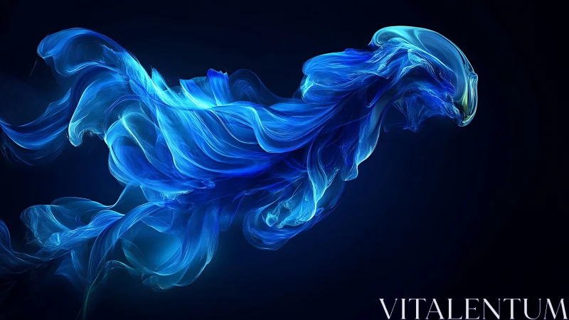 Blue luminous fluid form resembles dynamic avian silhouette