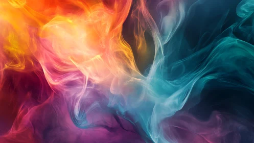 Vibrant abstract smoke waves in vivid warm cool color flow.