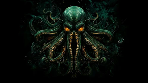 Eldritch tentacled sea god looms from abyssal darkness