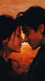 Luminescent dual profile portrait with backlighting and warm chromatic saturation