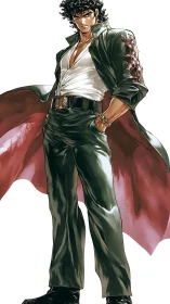 Male anime figure in green coat and formal attire standing.
