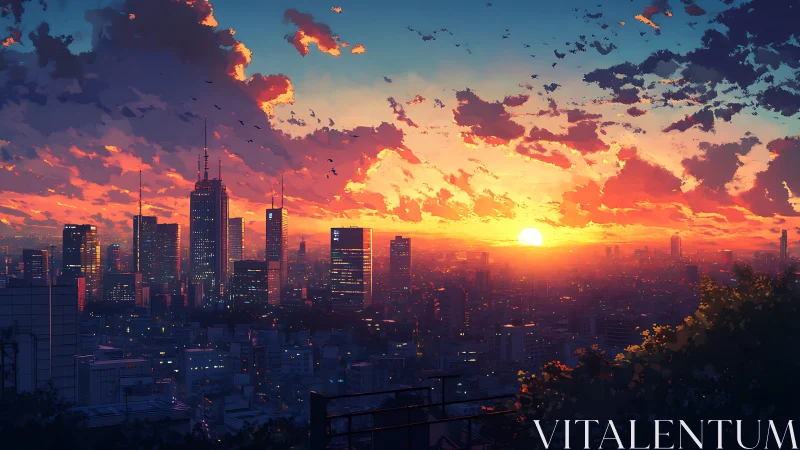 Sunset-drenched skyline where neon dreams meet glowing clouds.