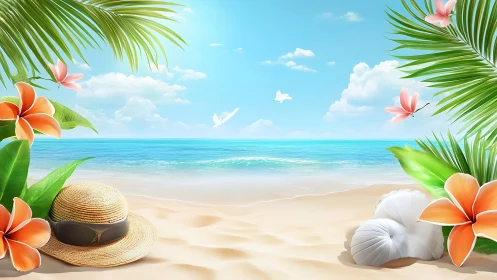 Tropical Beach Paradise with Plumeria Florals and Straw Accessories