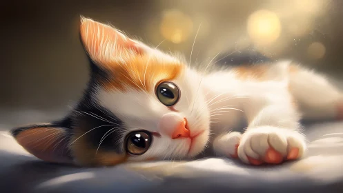 Calico Feline Portrait with Tricolor Coat Pattern and Alert Gaze.