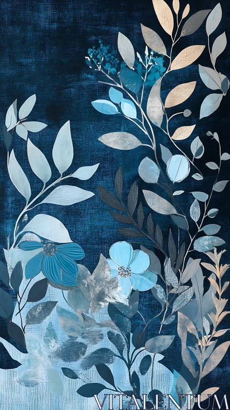 Botanical Abstraction: Layered Foliage Composition in Deep Indigo.