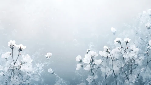 Frost-Covered Botanical Study: Ethereal Floral Composition.