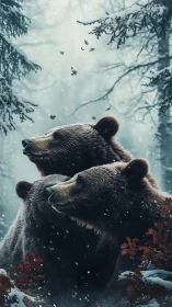 Triple brown bears rendered in hyper-detailed winter digital art