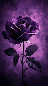 Deep Purple Rose Against Misty Violet Background.