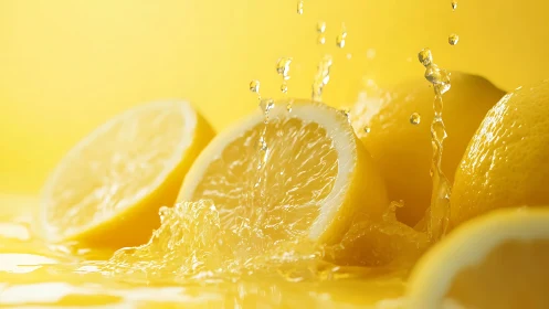 Sliced lemons in shallow liquid with captured water motion