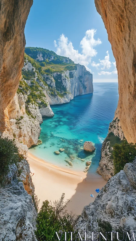 Portal to Paradise: Cave Gateway Frames Turquoise Seaside Sanctuary.
