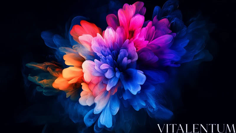 Glowing abstract flower blooms in cozy neon colored clouds.