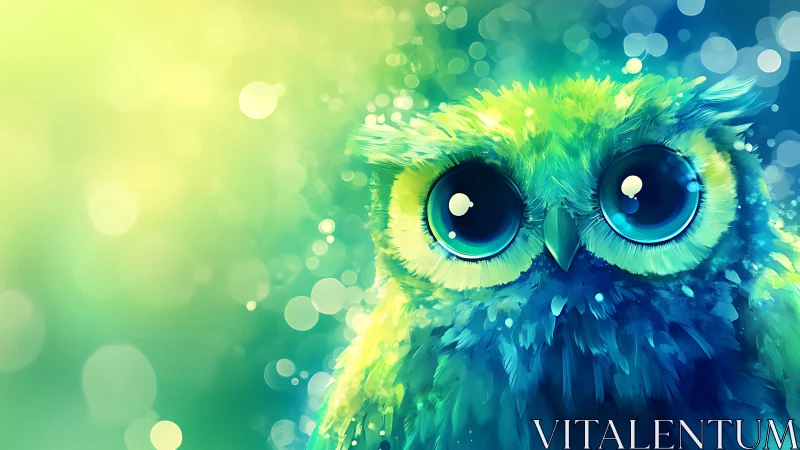 Vibrant digital painting of a wide-eyed owl with glowing colors.