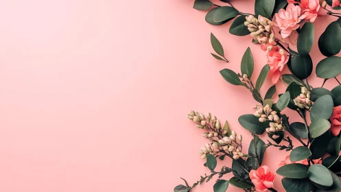 Pink Peonies and Eucalyptus Arranged on Soft Pink.