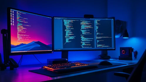 Neon code sanctuary glowing in serene midnight gradients.