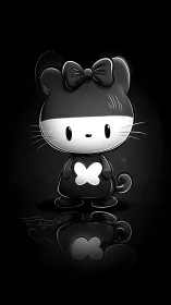 Monochrome chibi cat avatar with reflective floor symmetry.