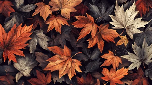 Autumn maple leaves form dense overlapping surface pattern