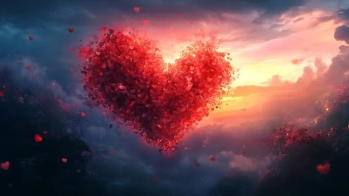 Luminous Heart Dissolves Into Sunset Sky.