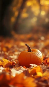 Lone pumpkin pauses to bask in a spotlight of autumn light