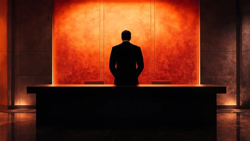 Executive Solitude in Glowing Minimalist Space