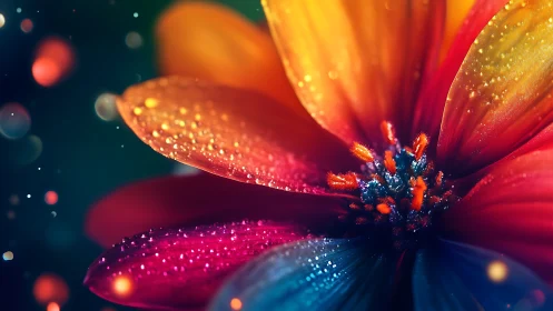 Vibrant Cosmos Flower with Dewdrops and Bokeh Lights