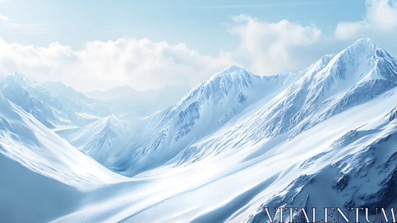 Sunlit alpine ridge across pristine winter valley.