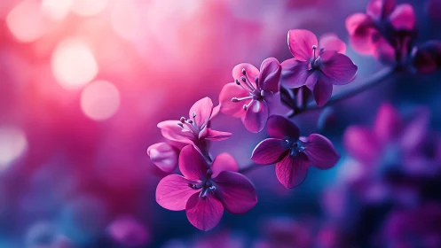 Vibrant Pink and Purple Flowers with Bokeh Lights.