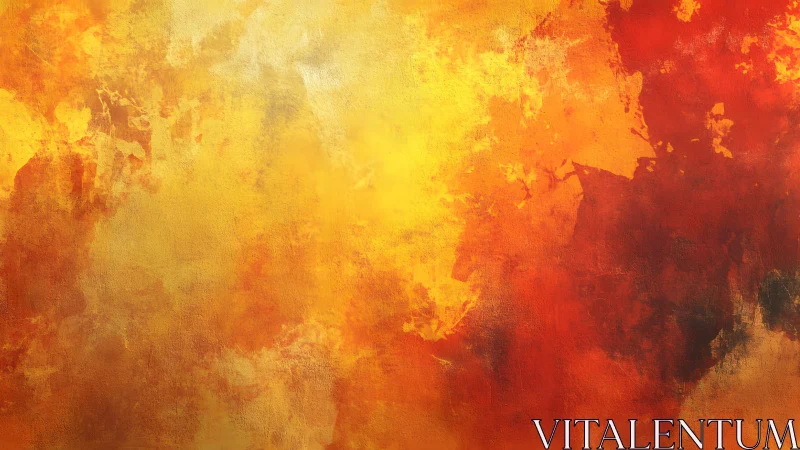 Fiery Abstract Texture Painting in Warm Yellow and Red Tones.