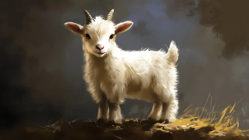 Textured digital study of a white baby goat in side lighting.