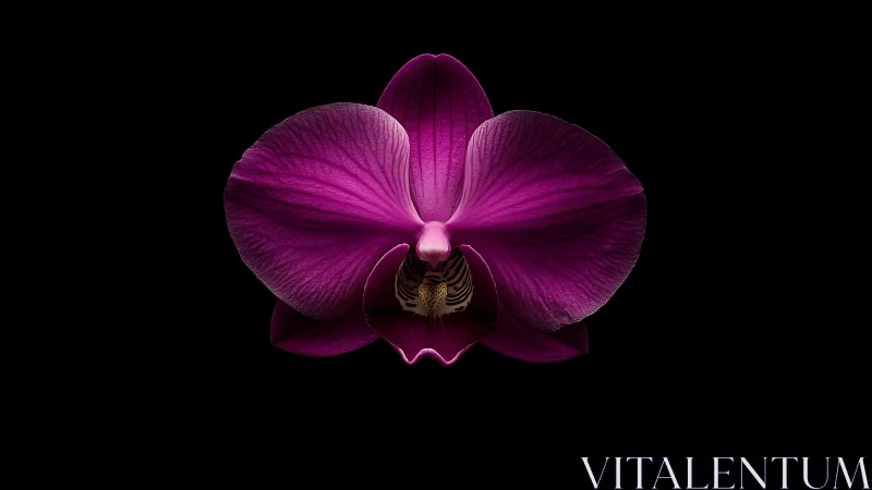 Purple orchid flower isolated against deep black background.