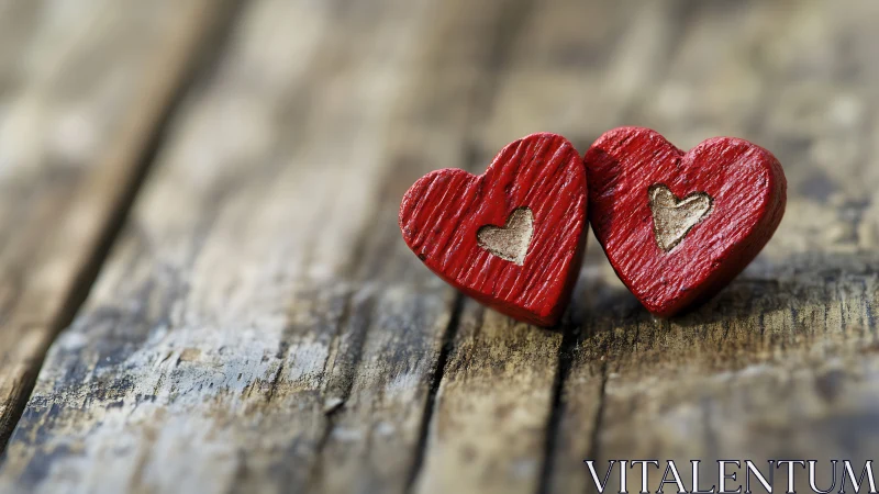 Two Red Wooden Hearts With Cutout Centers on Weathered Wood