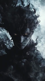 Dark smoky demon figure with piercing golden eyes