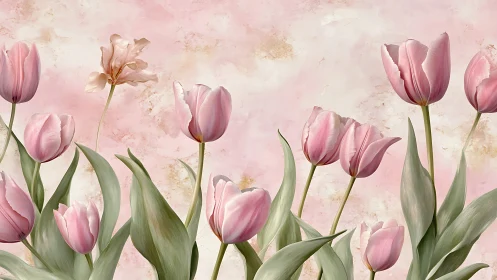 Pink Tulips on Textured Cream Background